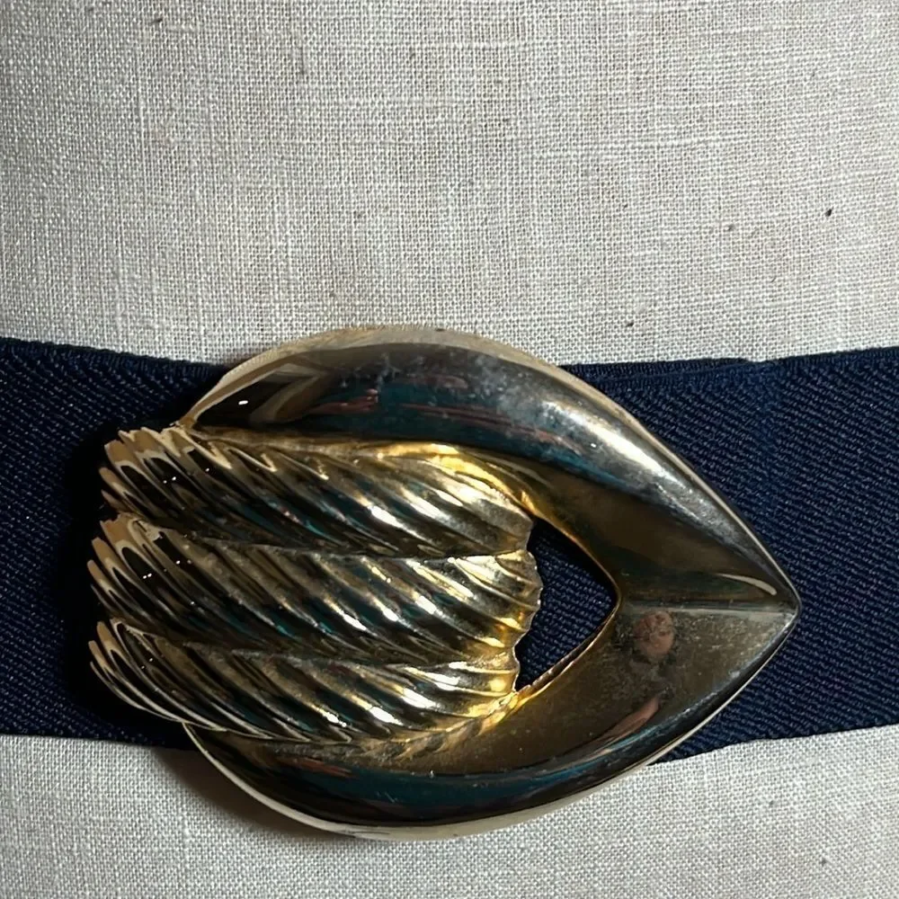 Vintage navy  Elastic Stretch Belt with metal gold buckle